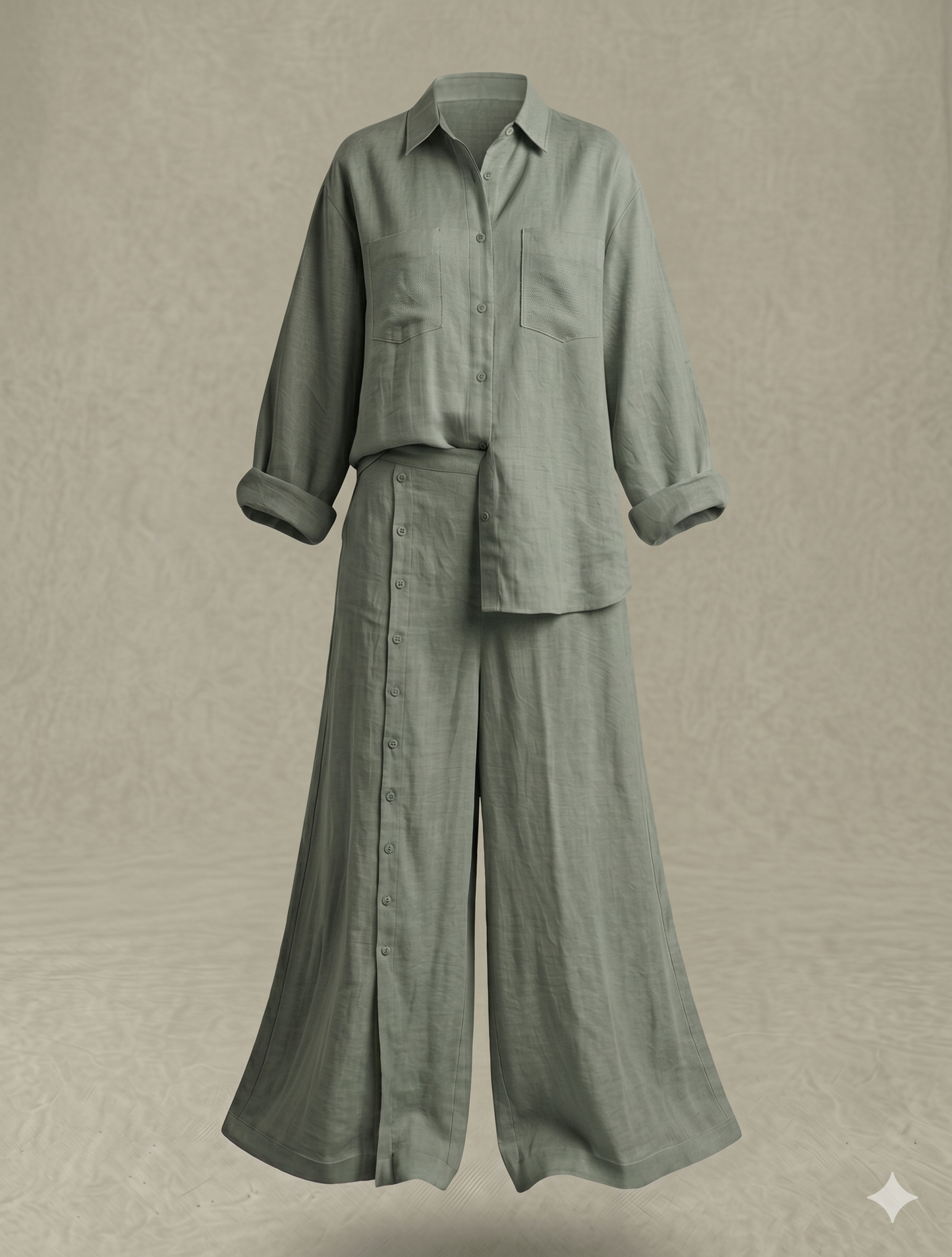 SABANA – Elegante conjunto Bohemio de Camisa y Pantalón con Botones