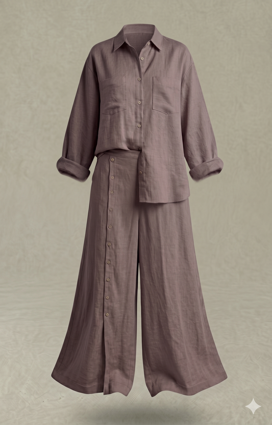 SABANA – Elegante conjunto Bohemio de Camisa y Pantalón con Botones