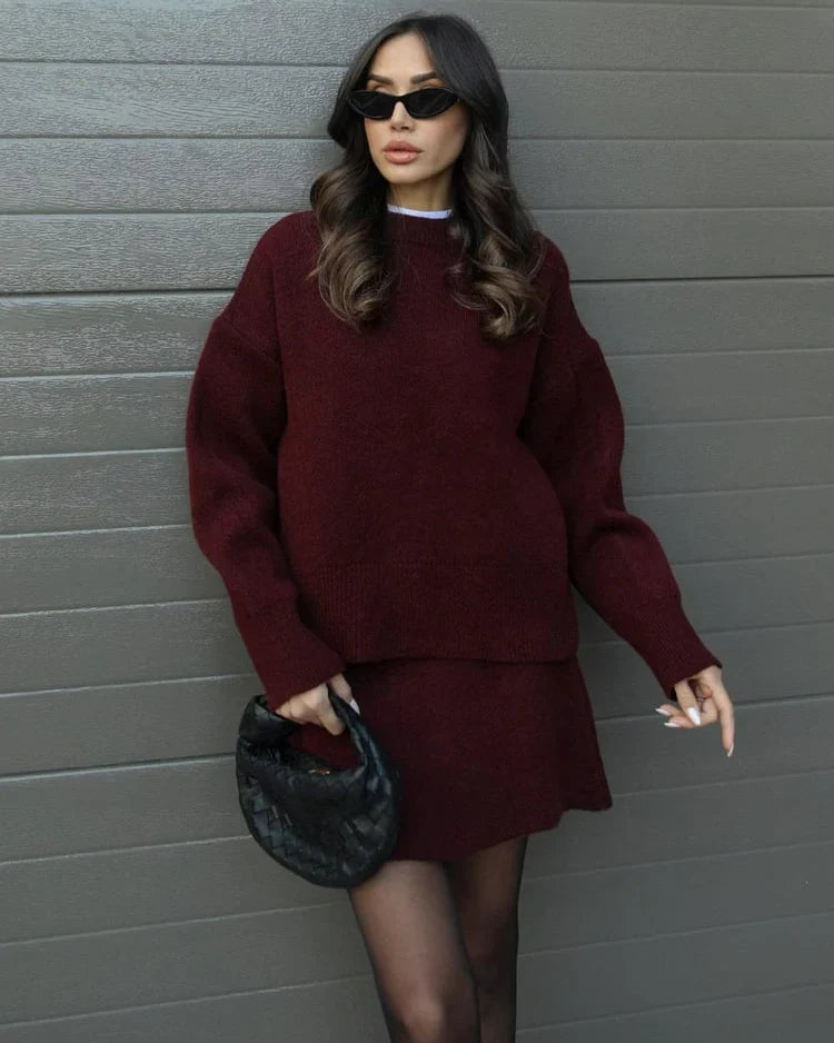 Lara - Conjunto de otoño de punto con jersey y falda