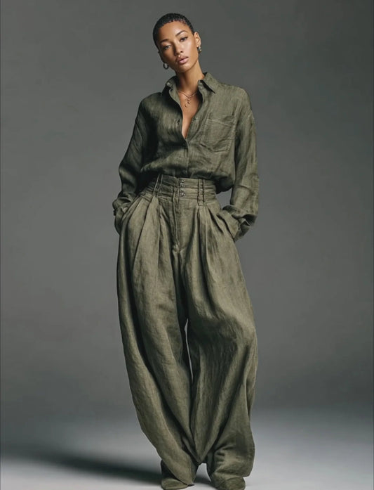 Amira - Conjunto con camisa fluida y pantalón ancho