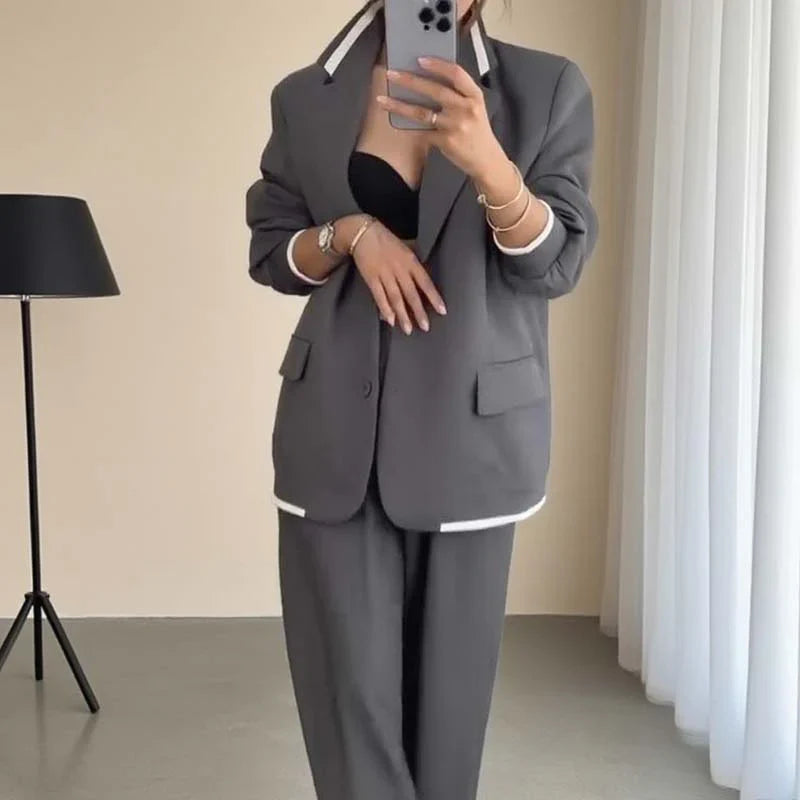 Fiorella - Conjunto de blazer y pantalón ancho