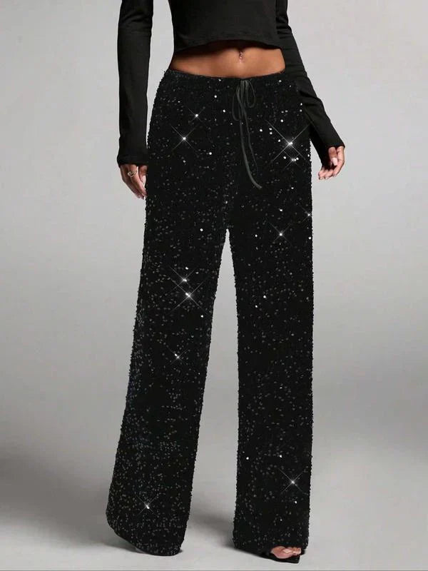 Sofía – Pantalones de lentejuelas de pierna ancha con cintura elástica