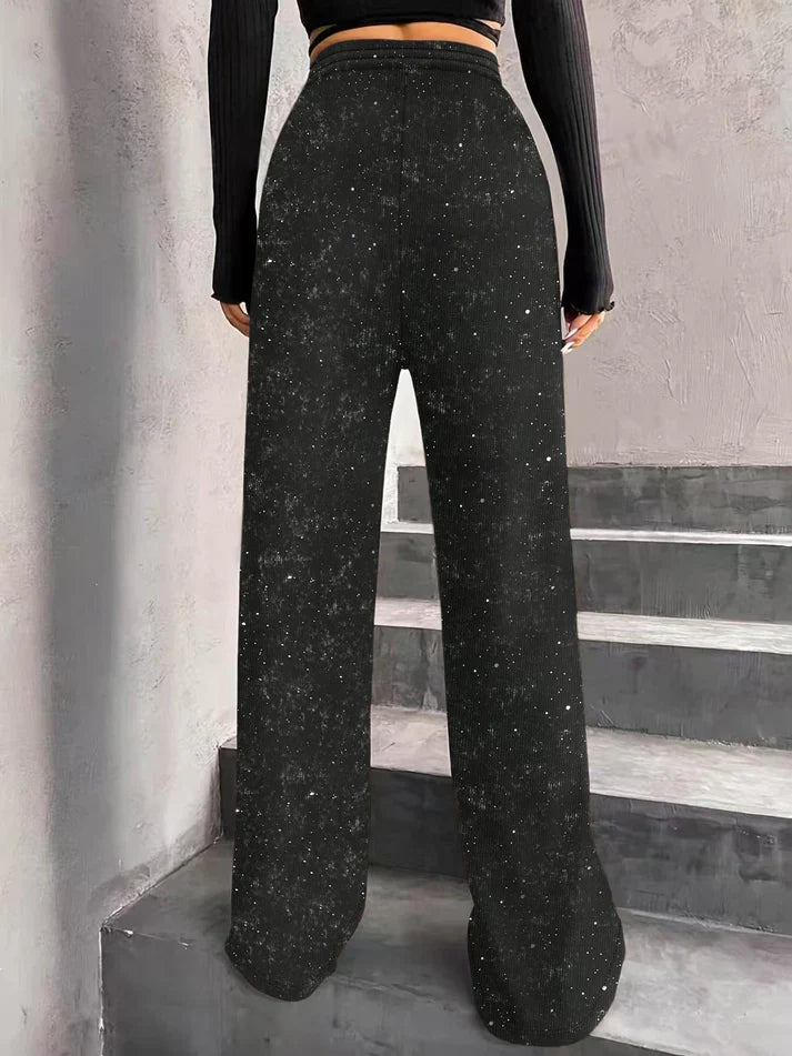 Sofía – Pantalones de lentejuelas de pierna ancha con cintura elástica
